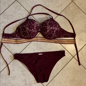 Shade and Shore Maroon Push-Up Bikini 36D